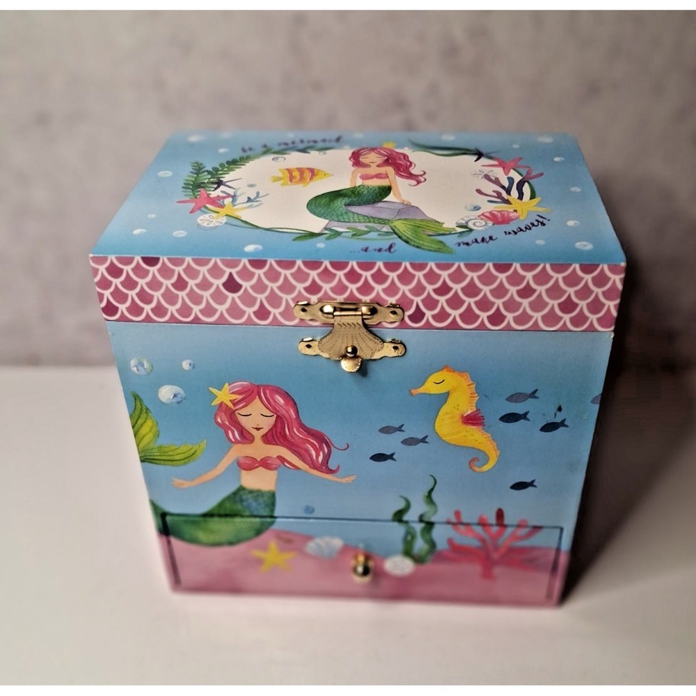 Wooden Musical Jewelry Box,Jewel Keeper Mermaid Design withUnderwater Theme - Picture 7 of 7